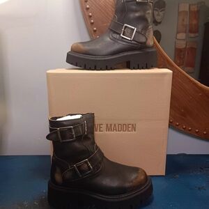 Steve Madden Two-Tone Buckle Motorcycle Boots